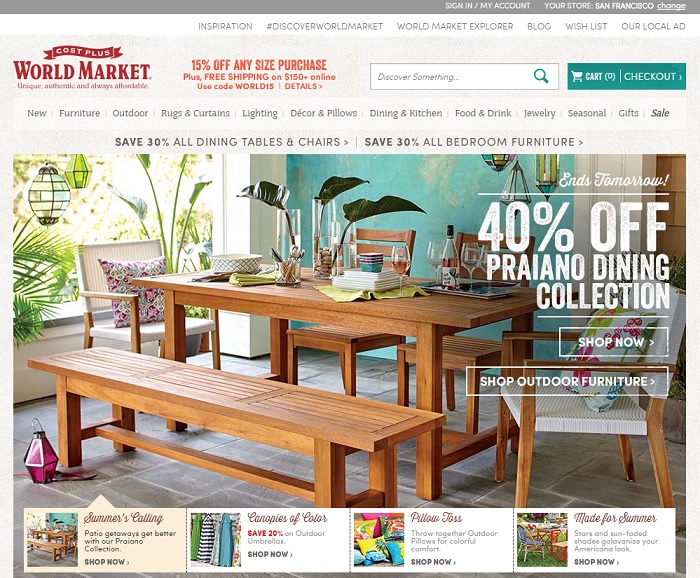 Cost Plus homepage
