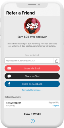 Ebates app Refer A Friend